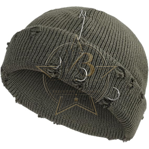 Distressed Ring Beanie for Men & Women – Punk Style Knit Cap with Metal Rings