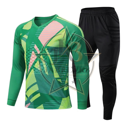 Men's Goalkeeper Uniform Set – Long Sleeve Camo Jersey & Padded Pants, Green