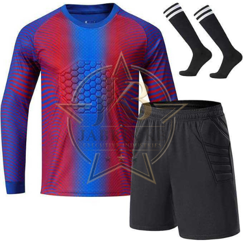 Men's Goalkeeper Uniform Set – Long Sleeve Jersey, Padded Shorts & Socks, Red/Blue