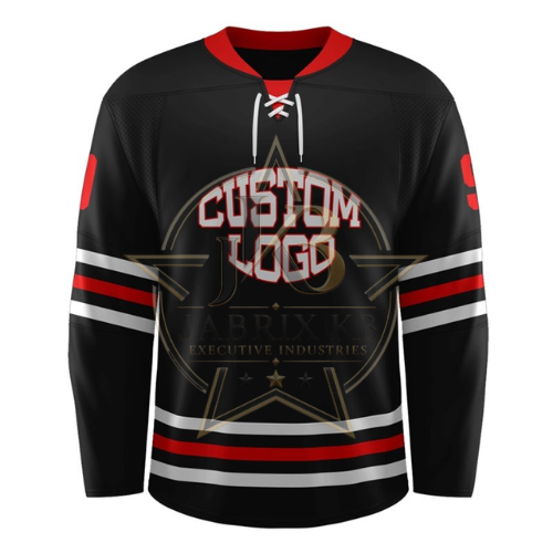 Custom Hockey Jersey for Men – Black, Red & White Team Uniform with Logo