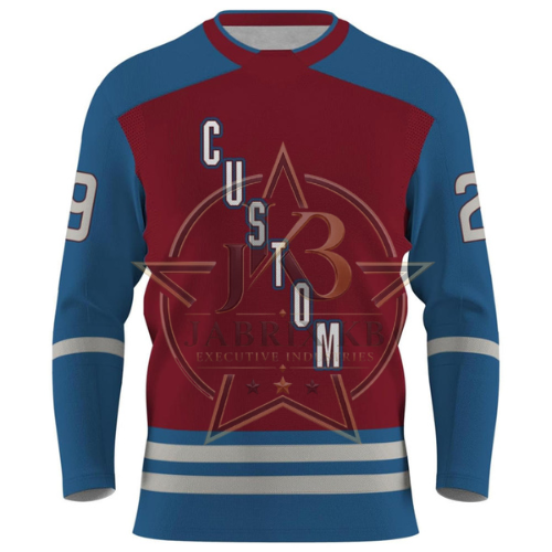 Custom Hockey Jersey for Men – Maroon & Blue Team Uniform with Number